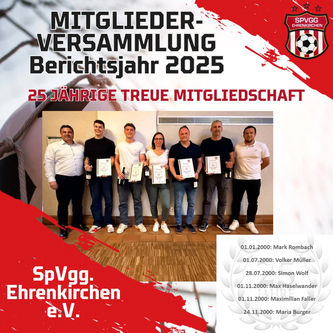 Ehrungen für 25 Jahre Mitgliedschaft bei der SPVGG Ehrenkirchen